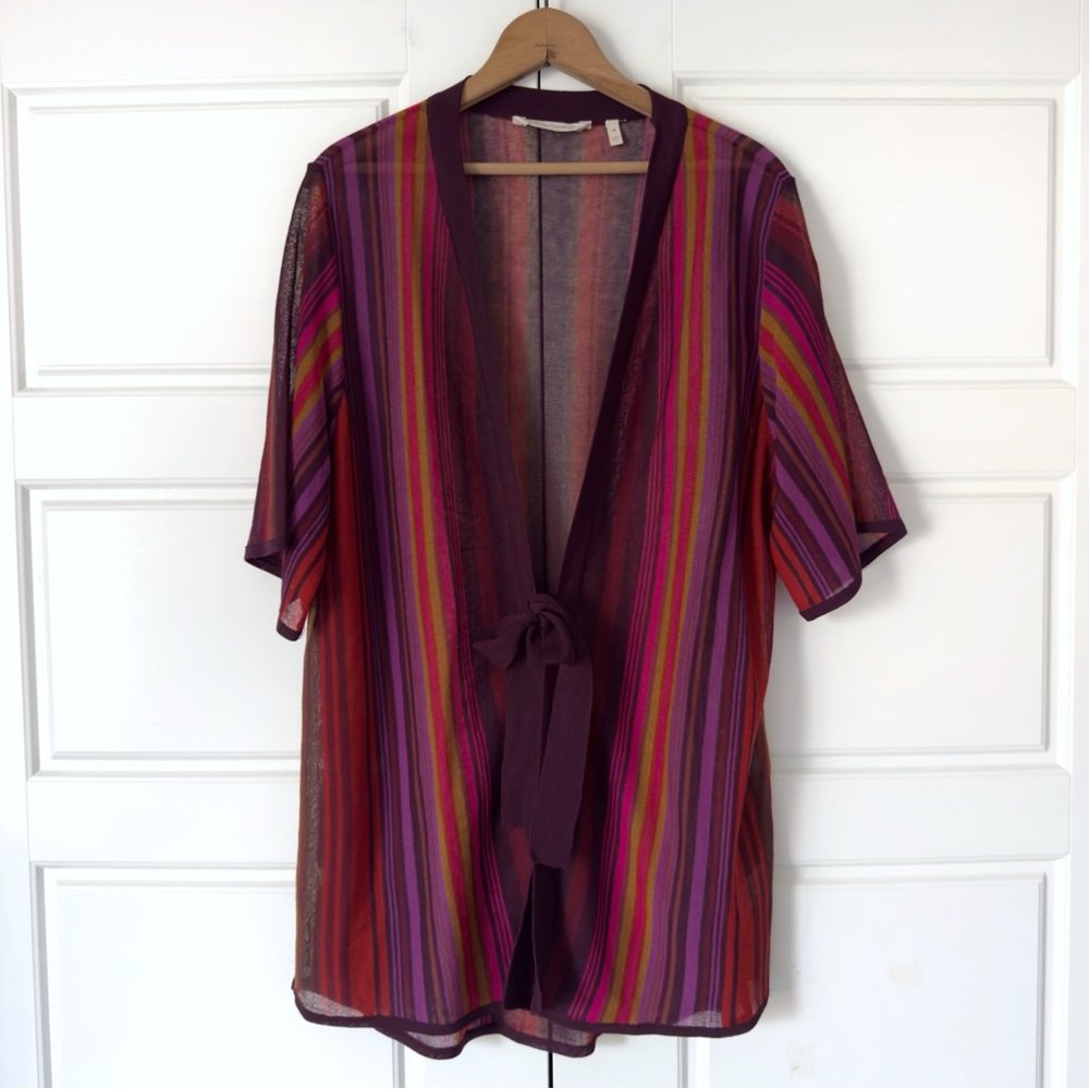 Soft Surroundings Bella Donna Topper Cardigan 1X Rainbow Striped Kimono Artsy